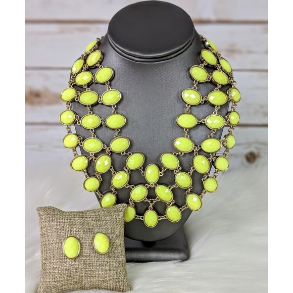 Simple Feather Boutique Jewelry - Chunky Layered Yellow Necklace & Earring Set